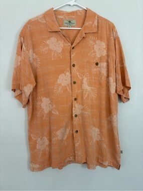 Island Tradition 100% Washable Silk Light Orange Hawaiian Short-Sleeve Shirt